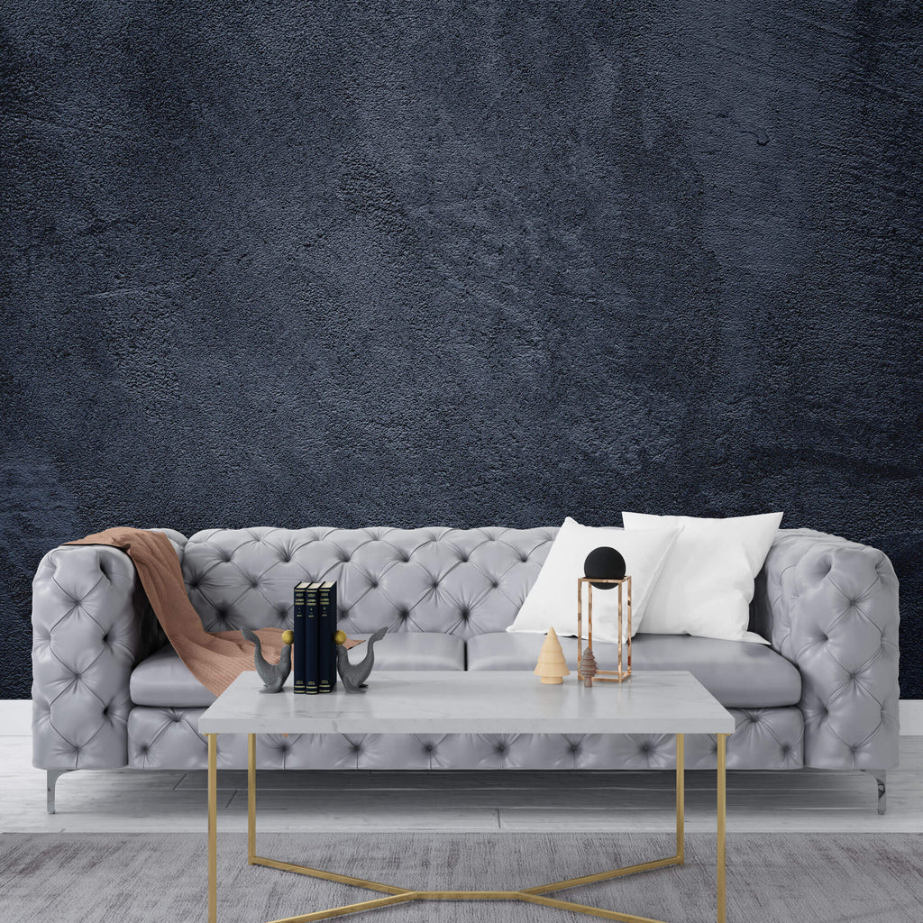 Tapet Personalizat Stone cu perete cu vopsea decorativa in nuante de albastru inchis - DEEP BLUE STUCCO