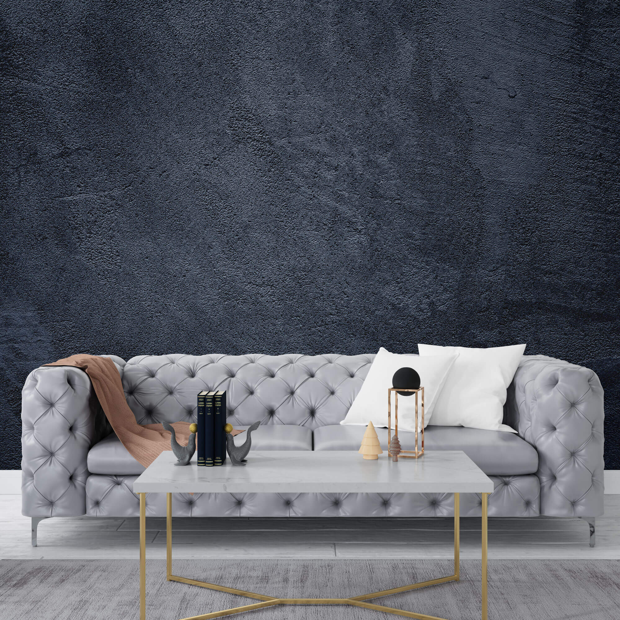 Tapet Personalizat Stone cu perete cu vopsea decorativa in nuante de albastru inchis - DEEP BLUE STUCCO