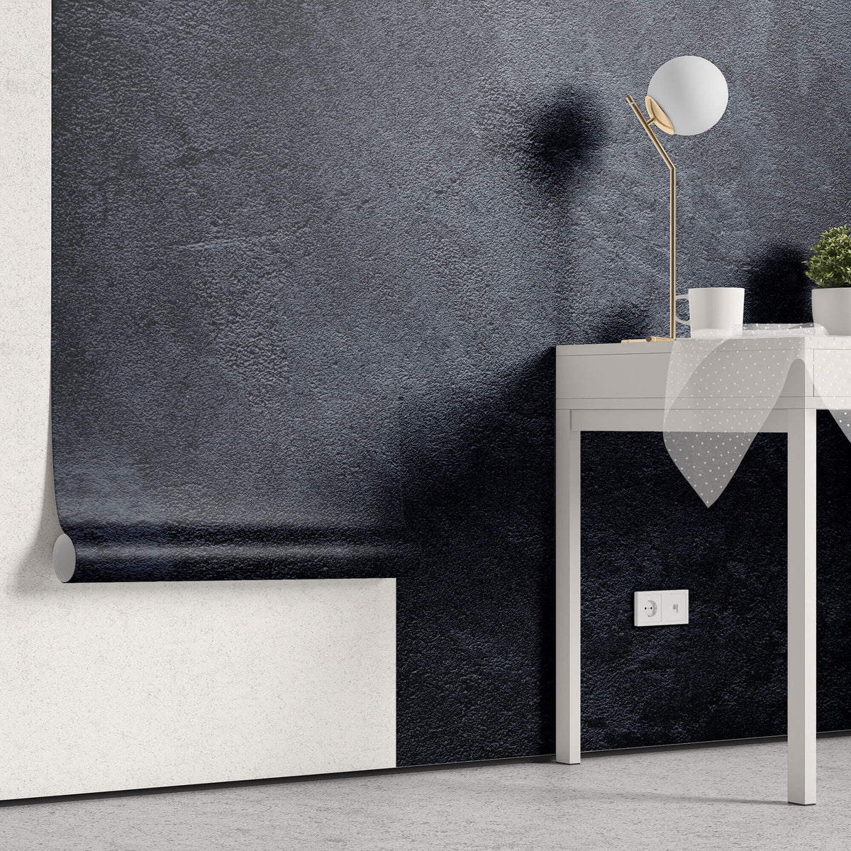 Tapet Personalizat Stone cu perete cu vopsea decorativa in nuante de albastru inchis - DEEP BLUE STUCCO