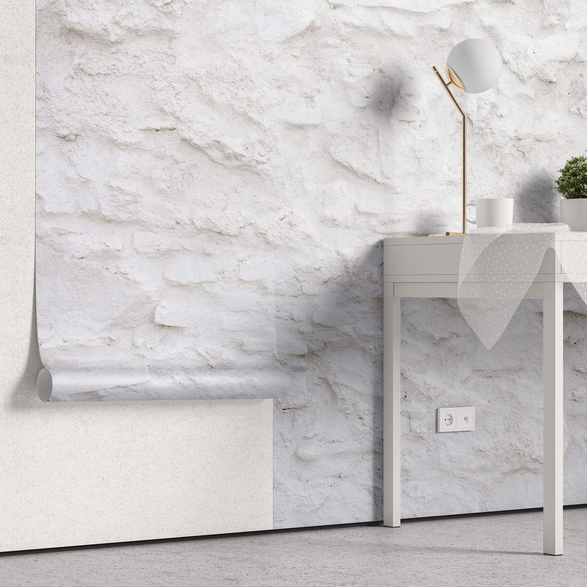 Tapet Personalizat Stone cu perete alb de piatra in stil mediteranean - MEDITERRANEAN STONE WALL