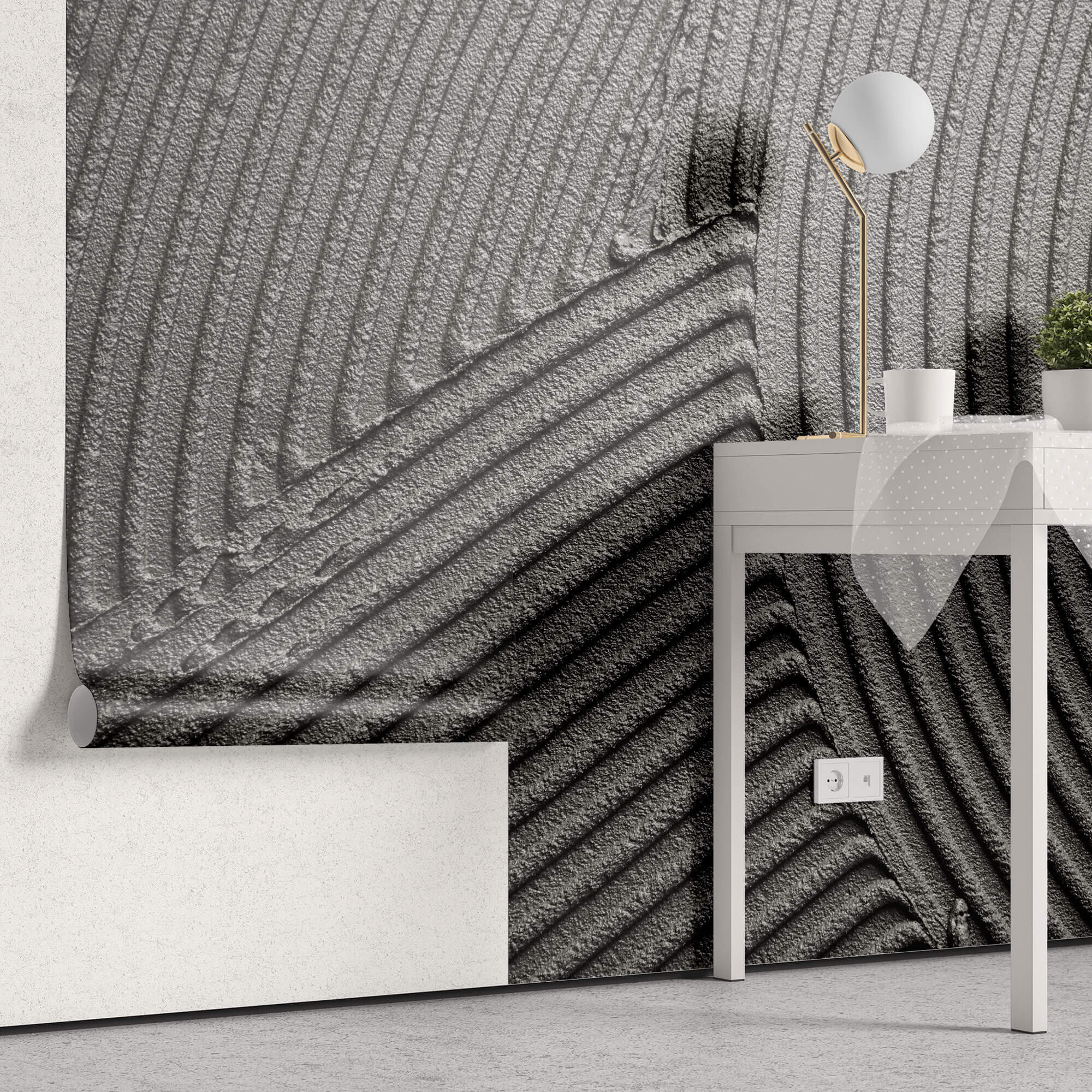 Tapet Personalizat Stone cu ciment texturat in nuante de gri - PLASTER BLACK