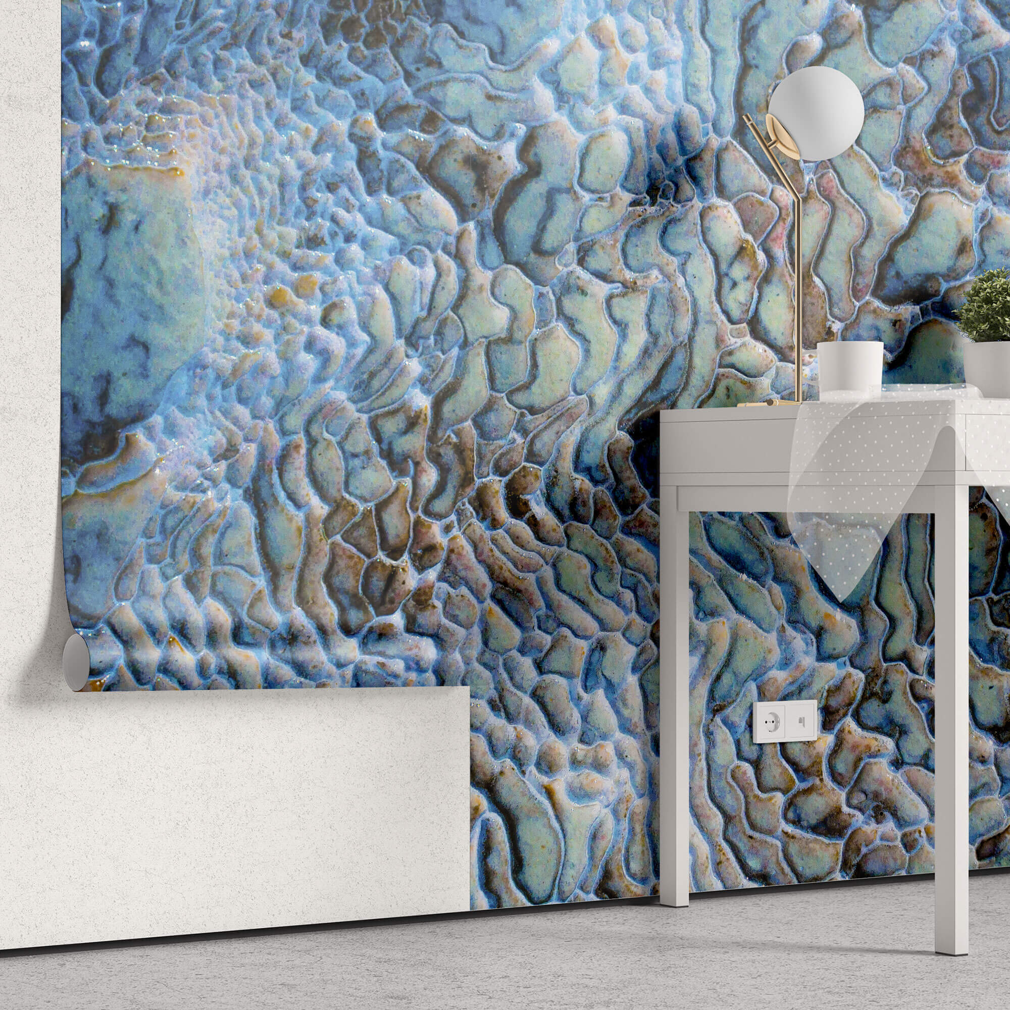Tapet Personalizat Stone cu piatra minerala texturata in nuante de turcoaz - MINERAL DREAMSCAPE