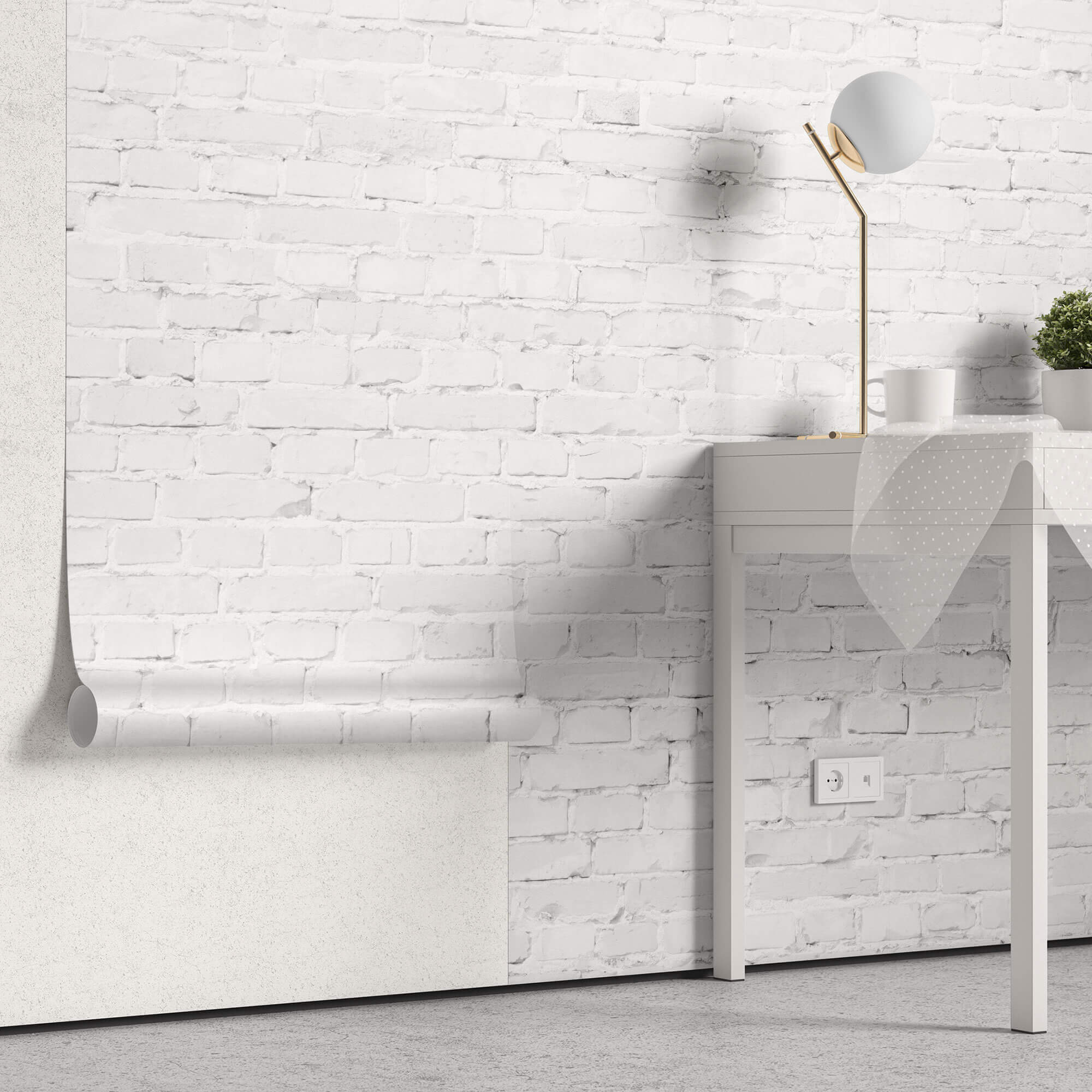 Tapet Personalizat Stone cu perete de caramida alba - WHITE RUSTIC BRICK