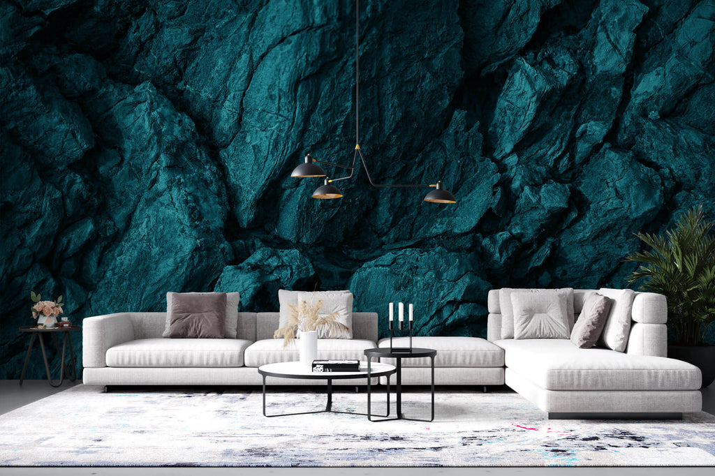 Tapet Personalizat Stone cu perete de stanga turcoaz - DEEP EARTH BLUES