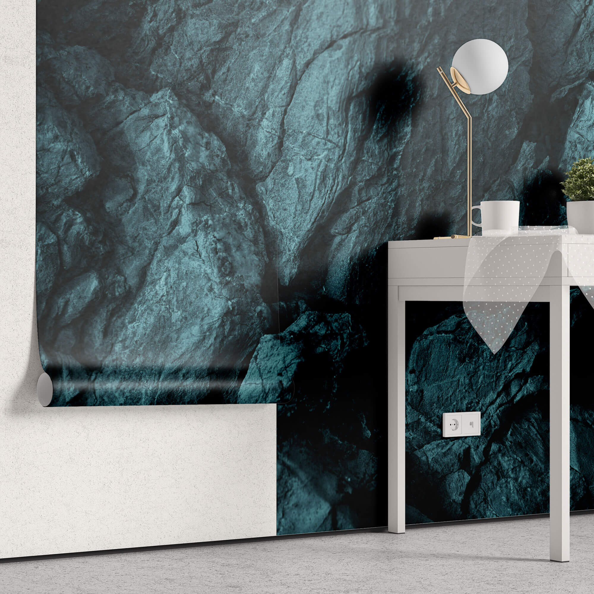 Tapet Personalizat Stone cu perete de stanga turcoaz - DEEP EARTH BLUES