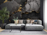 Tapet Personalizat Stone cu stanca de piatra neagra in 3d si accente aurii - 3D GOLDEN BLACK