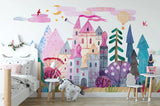 Tapet personalizat taramul printeselor pentru copii cu castel multicolor magic world