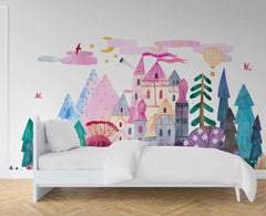 Tapet personalizat taramul printeselor pentru copii cu castel multicolor magic world