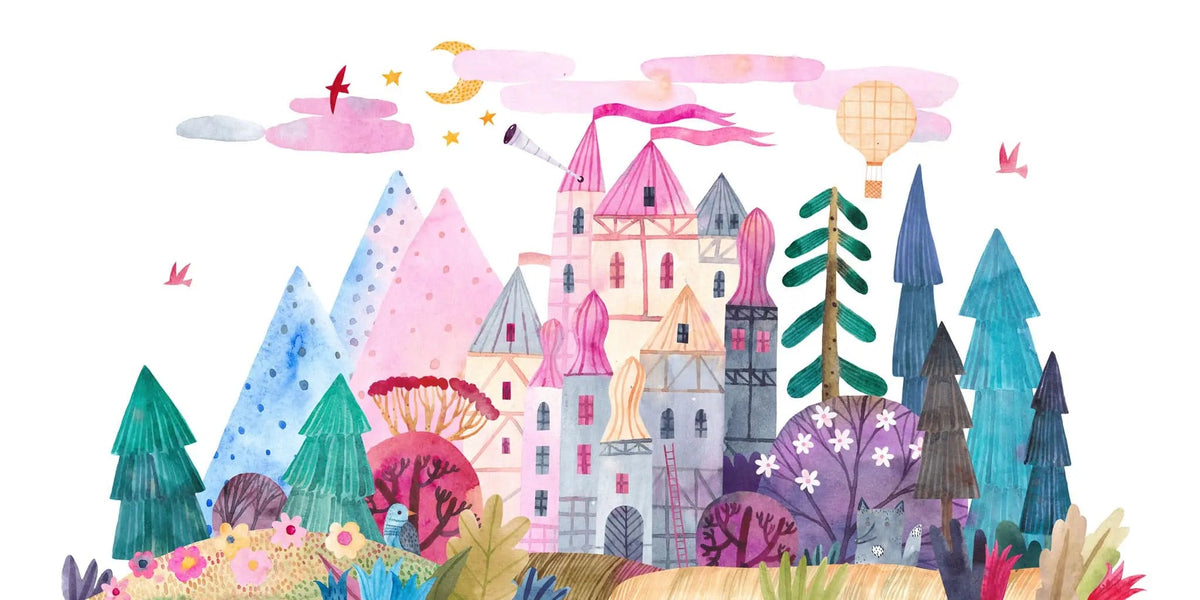 Tapet personalizat taramul printeselor pentru copii cu castel multicolor magic world