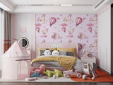 Tapet personalizat taramul printeselor pentru copii cu unicorni si baloane cu aer cald roz pink unicorn