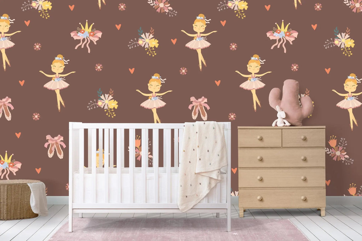 Tapet personalizat taramul printeselor pentru copii cu balerine si flori ballerina