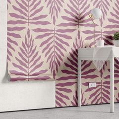 Tapet Personalizat Taramul Printeselor cu model de frunze in nuante de roz si mov - LILA LEAF PATTERN