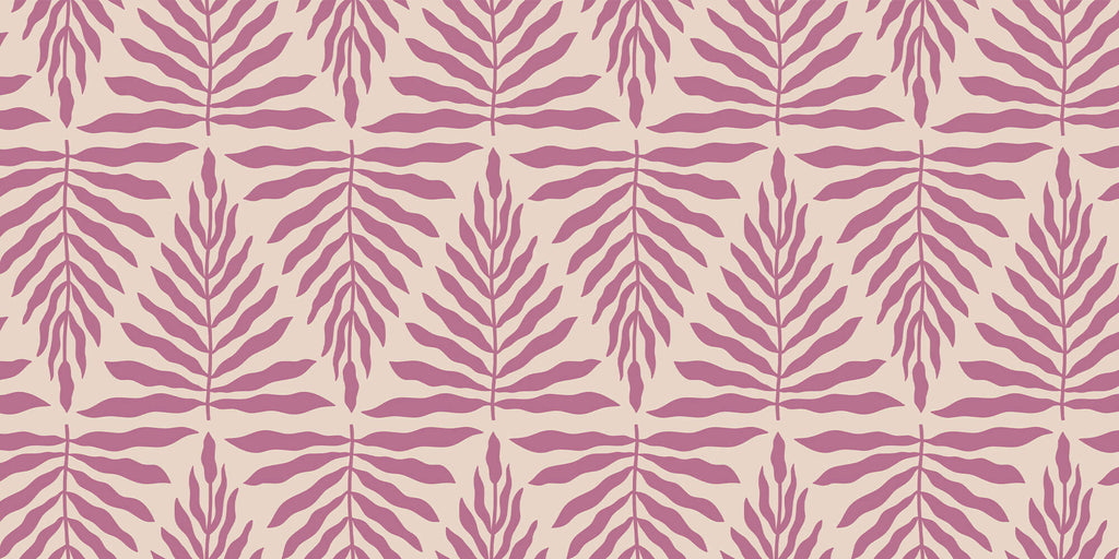 Tapet Personalizat Taramul Printeselor cu model de frunze in nuante de roz si mov - LILA LEAF PATTERN