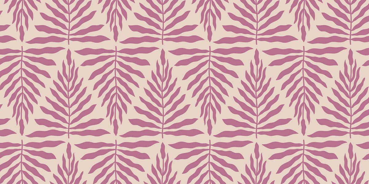 Tapet Personalizat Taramul Printeselor cu model de frunze in nuante de roz si mov - LILA LEAF PATTERN