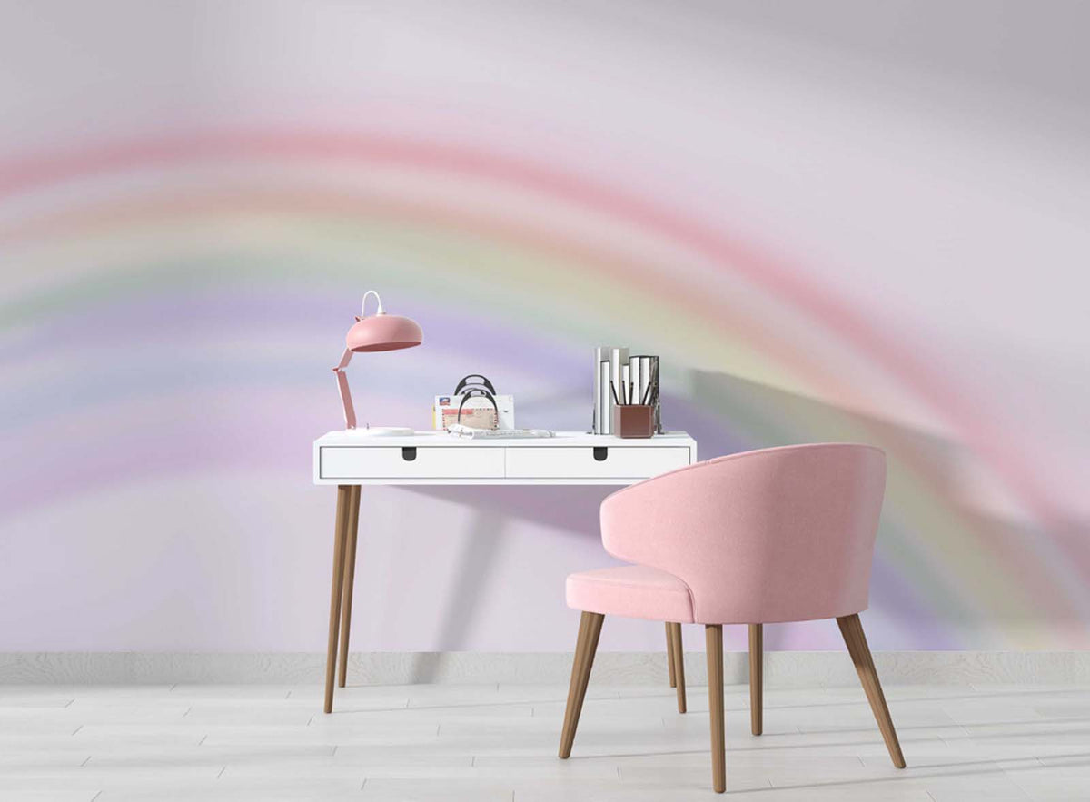 Tapet Personalizat Taramul Printeselor pentru copii cu fundal roz si curcubeu estompat - BLURRY RAINBOW