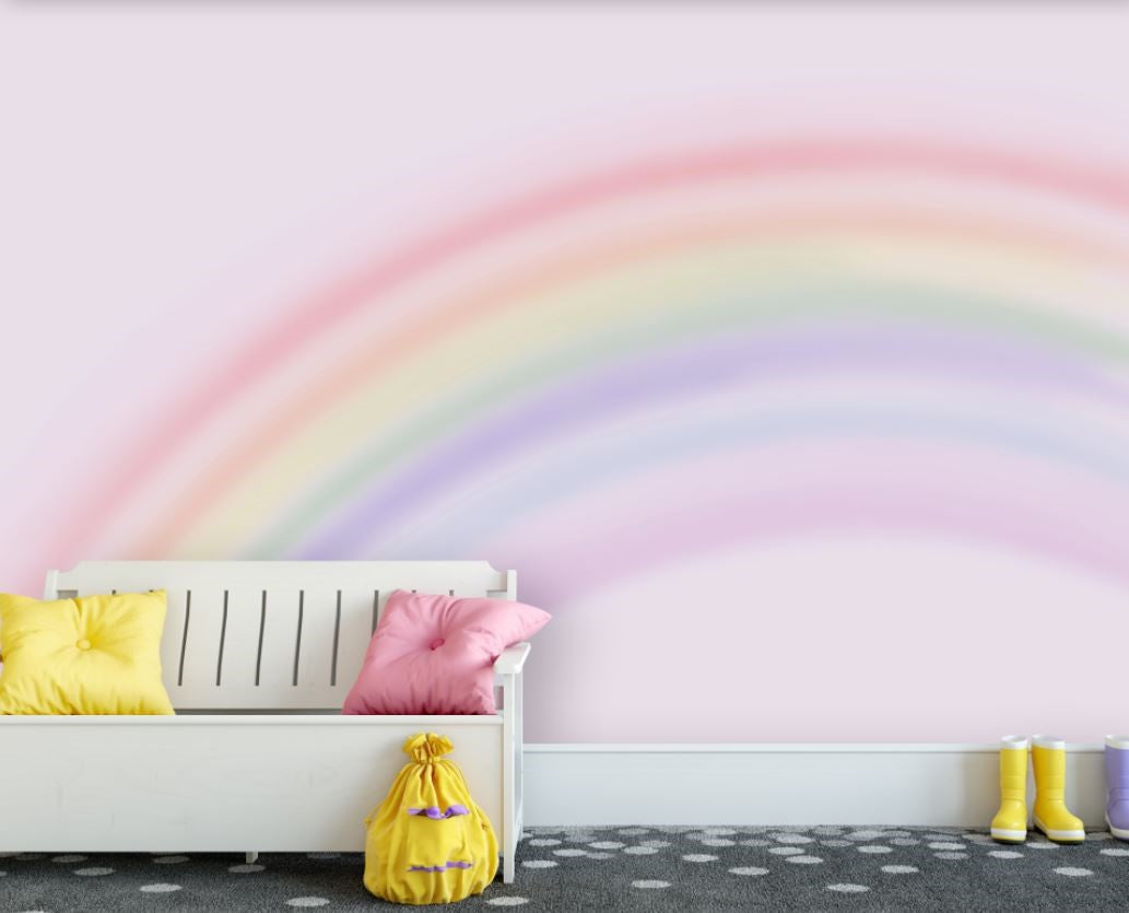 Tapet Personalizat Taramul Printeselor pentru copii cu fundal roz si curcubeu estompat - BLURRY RAINBOW