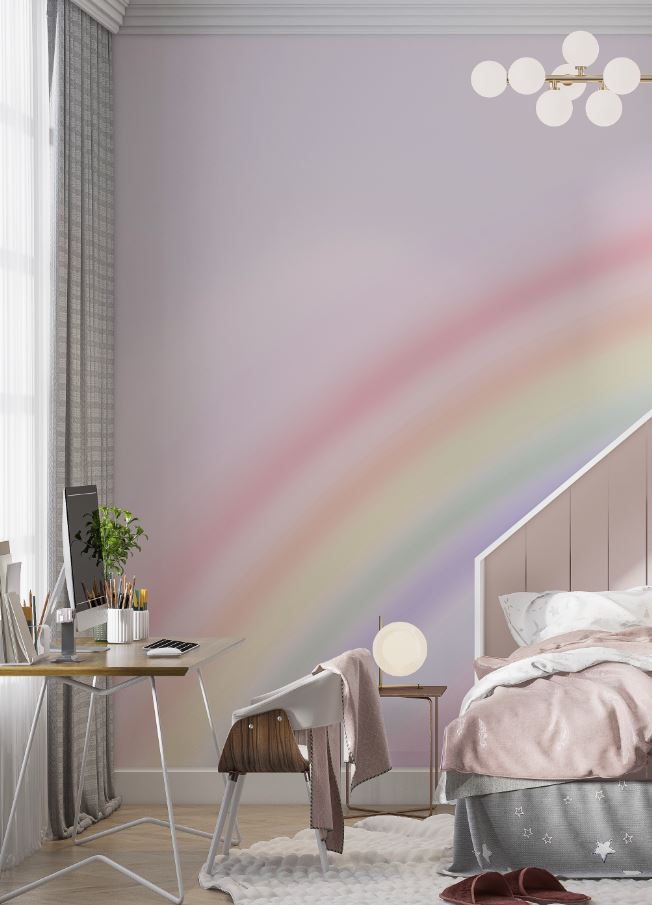 Tapet Personalizat Taramul Printeselor pentru copii cu fundal roz si curcubeu estompat - BLURRY RAINBOW