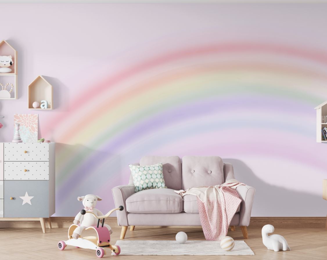 Tapet Personalizat Taramul Printeselor pentru copii cu fundal roz si curcubeu estompat - BLURRY RAINBOW