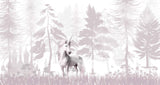 Tapet Personalizat Taramul Printeselor pentru copii cu uniccorn alb intr-o padure cu nuante mov pastel - FOREST UNICORN