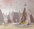 Tapet Personalizat Taramul Printeselor pentru copii cu munti inalti in nuante de roz - SNOWY PINK MOUNTAINS