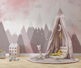 Tapet Personalizat Taramul Printeselor pentru copii cu munti inalti in nuante de roz - SNOWY PINK MOUNTAINS