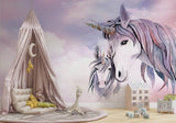 Tapet Personalizat Taramul Printeselor pentru copii cu unicorni printre nori in nuante de mov - MAUVE UNICORNS