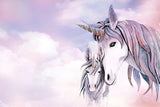 Tapet Personalizat Taramul Printeselor pentru copii cu unicorni printre nori in nuante de mov - MAUVE UNICORNS