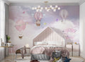Tapet Personalizat Taramul Printeselor pentru copii cu animalute in baloane roz cu aer cald - PURPLE BUNNY BALLOONS