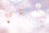 Tapet Personalizat Taramul Printeselor pentru copii cu animalute in baloane roz cu aer cald - PURPLE BUNNY BALLOONS