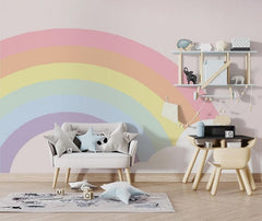 Tapet Personalizat Taramul Printeselor pentru copii cu sectiune de curcubeu iesind din nori - DOODLE RAINBOW