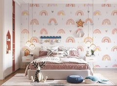 Tapet Personalizat Taramul Printeselor pentru copii cu inimioare si curcubee in stil pattern - LITTLE RAINBOW LOVE