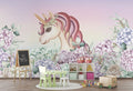 Tapet Personalizat Taramul Printeselor pentru copii cu unicorn floral in nuante de roz - FLORAL BABY UNICORN