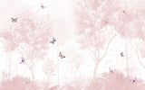 Tapet Personalizat Taramul Printeselor pentru copii cu padure roz si fluturi colorati - PINK FOREST BUTTERFLIES