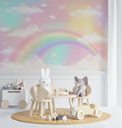 Tapet Personalizat Taramul Printeselor pentru copii cu cer multicolor si curcubeu - FAIRY RAINBOW