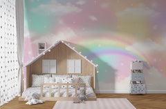 Tapet Personalizat Taramul Printeselor pentru copii cu cer multicolor si curcubeu - FAIRY RAINBOW