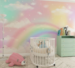 Tapet Personalizat Taramul Printeselor pentru copii cu cer multicolor si curcubeu - FAIRY RAINBOW