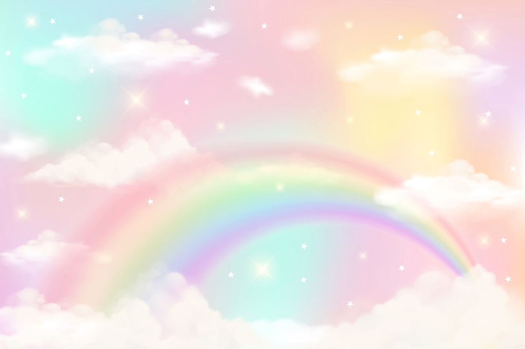 Tapet Personalizat Taramul Printeselor pentru copii cu cer multicolor si curcubeu - FAIRY RAINBOW