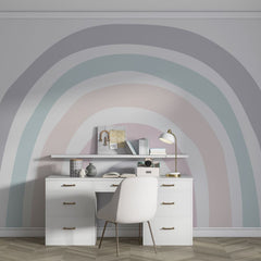 Tapet Personalizat Taramul Printeselor pentru copii cu curcubeu minimalist in nuante pastel - PASTEL RAINBOW