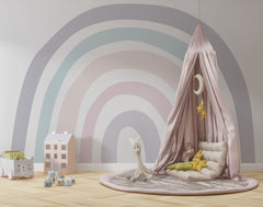 Tapet Personalizat Taramul Printeselor pentru copii cu curcubeu minimalist in nuante pastel - PASTEL RAINBOW