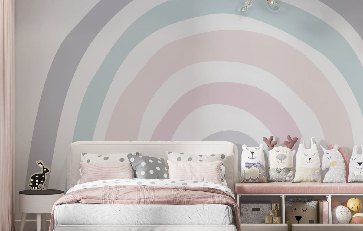 Tapet Personalizat Taramul Printeselor pentru copii cu curcubeu minimalist in nuante pastel - PASTEL RAINBOW