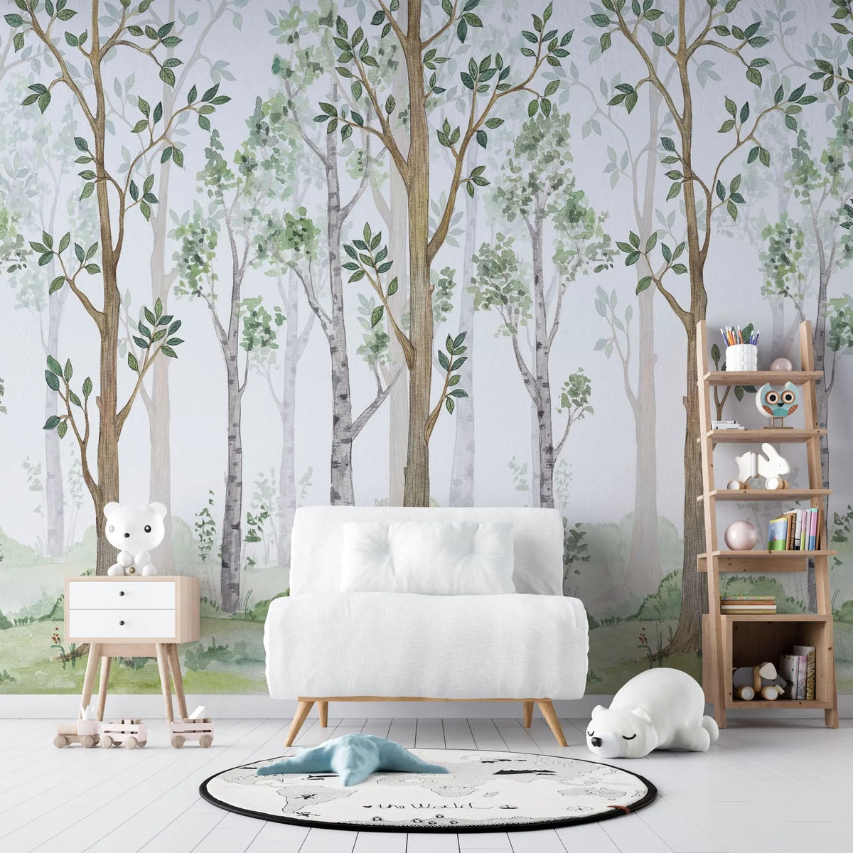 tapet-personalizat-natura-pentru-copii-cu-copaci-intr-o-padure-verde-in-ceata-foggy-forest