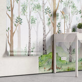 Tapet personalizat natura pentru copii cu copaci intr o padure verde in ceata foggy forest