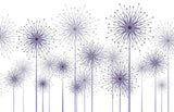 Tapet personalizat natura pentru copii cu flori de papadii mov pe fundal alb purple dandelions