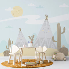 Tapet personalizat natura pentru copii cu corturi si cactusi in desert desert tents
