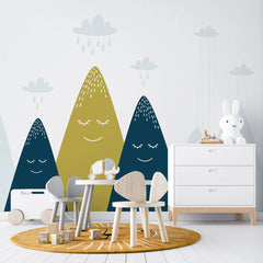 Tapet personalizat natura pentru copii cu munti strabatuti de ploaie rainy mountains