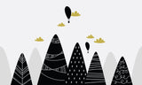 Tapet personalizat natura pentru copii cu munti alb negru decorati textured mountains