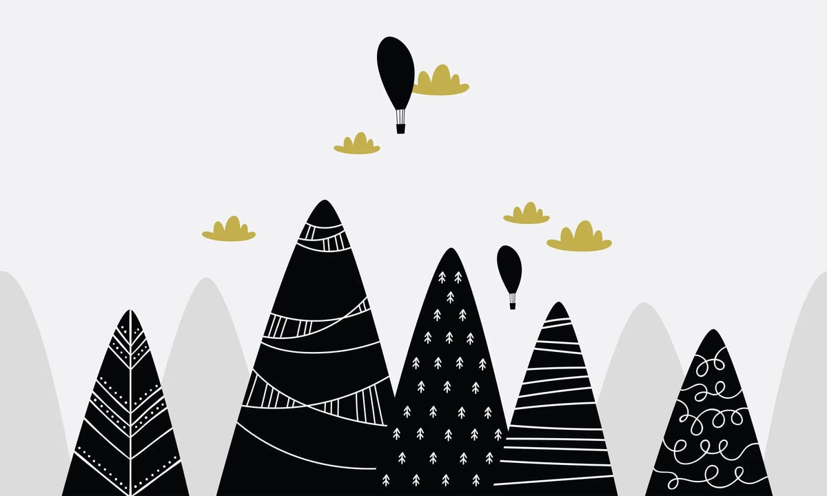 Tapet personalizat natura pentru copii cu munti alb negru decorati textured mountains