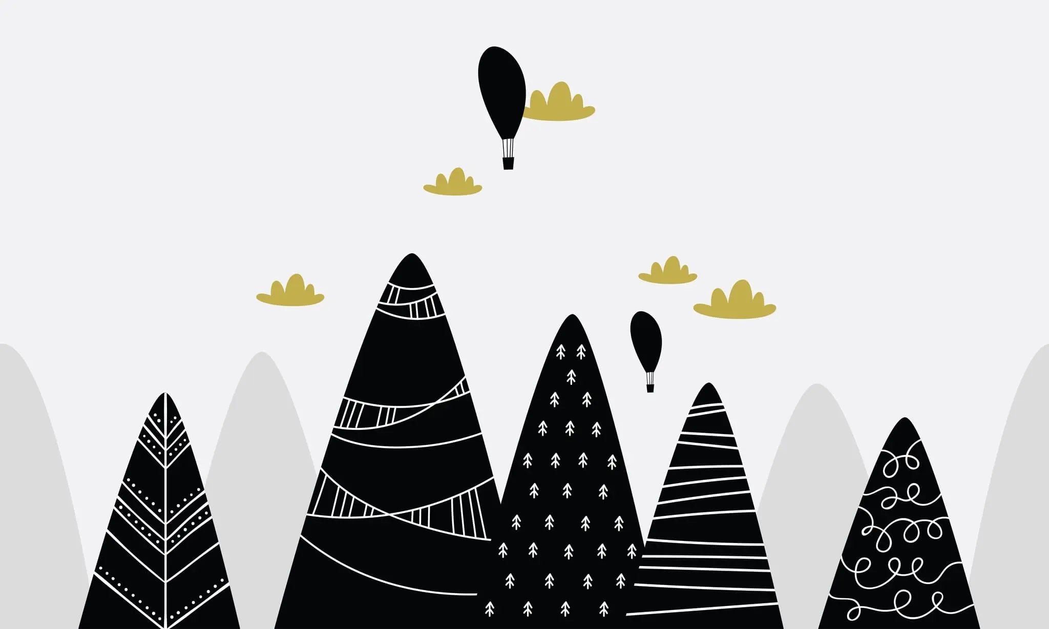 Tapet personalizat natura pentru copii cu munti alb negru decorati textured mountains