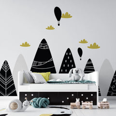 Tapet personalizat natura pentru copii cu munti alb negru decorati textured mountains