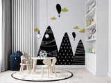 Tapet personalizat natura pentru copii cu munti alb negru decorati textured mountains